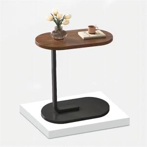 Small C Shaped Walnut End Table for Spaces