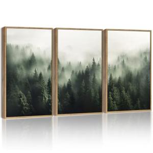 Green Fog Pine Tree Forest Canvas Wall Art