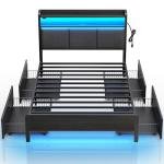 Twin Bed Frame with Charging Station and LED Lights