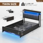 Twin Bed Frame with Charging Station and LED Lights