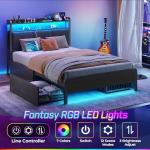 Twin Bed Frame with Charging Station and LED Lights
