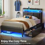 Twin Bed Frame with Charging Station and LED Lights