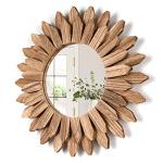 Honiway 12-Inch Rustic Wood Sunburst Wall Mirror