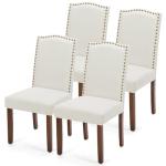 Set of 4 Beige Dining Chairs with Wooden Legs