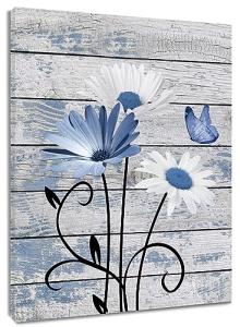 Farmhouse Floral Wall Art with Blue and White Daisy