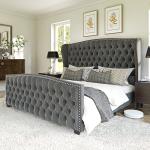 Velvet Queen Platform Bed with Tufted Headboard