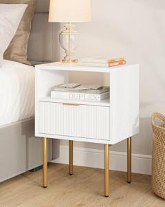 Mid-Century Modern Gold Frame Nightstand with Storage