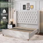 Velvet Wingback Queen Bed Frame with Tall Headboard