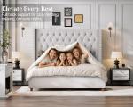 Velvet Wingback Queen Bed Frame with Tall Headboard