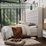 Velvet Wingback Queen Bed Frame with Tall Headboard