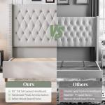Velvet Wingback Queen Bed Frame with Tall Headboard