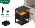 AODK Black Nightstand with Charging Station and Drawers