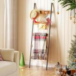 5-Tier Wall-Leaning Blanket Ladder with Hooks