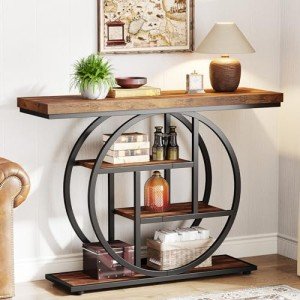 Industrial 4-Tier Console Table in Rustic Brown