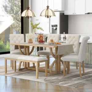 Merax Wooden Dining Table Set for 6 People