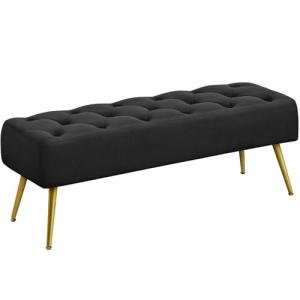 Yaheetech 45" Black Velvet Ottoman with Gold Legs