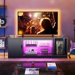 Modern Black LED TV Stand with Adjustable Shelves
