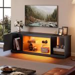 Modern Black LED TV Stand with Adjustable Shelves