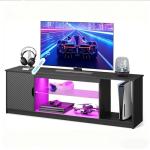 Modern Black LED TV Stand with Adjustable Shelves