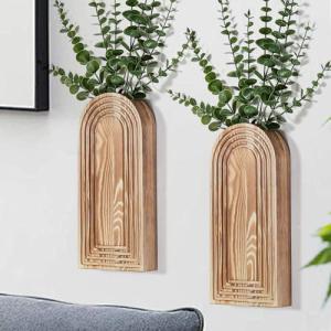 2 Pack Brown Wooden Wall Vases for Decor