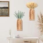 2 Pack Brown Wooden Wall Vases for Decor