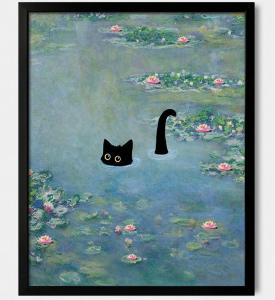 Vintage Cat Wall Art Monet Print Canvas Decor