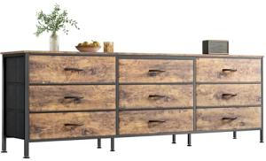 63 Inch Rustic Brown Dresser with 9 Drawers