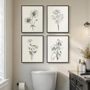 Black and White Floral Wall Art Set of 4