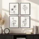 Black and White Floral Wall Art Set of 4