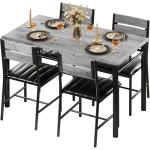 Grey Dining Table Set for 4 with Upholstered Chairs