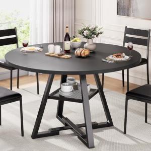 Jocoevol 47" Round Black Dining Table for 4