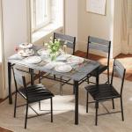 Grey Dining Table Set for 4 with Upholstered Chairs