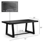 72 Inch Rustic Farmhouse Dining Table in Black
