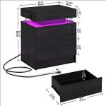 Modern Black Nightstand with Charging Station and LED