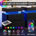 Modern Black Nightstand with Charging Station and LED