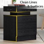 Modern Black Nightstand with Charging Station and LED