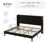 King Size Black Velvet Bed Frame with Wingback Headboard