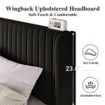 King Size Black Velvet Bed Frame with Wingback Headboard