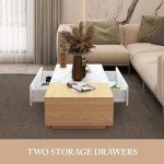 Sleek White & Oak Coffee Table with Storage Drawers