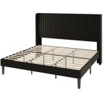 King Size Black Velvet Bed Frame with Wingback Headboard
