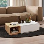 Sleek White & Oak Coffee Table with Storage Drawers
