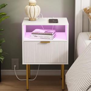 Modern Nightstand with Charging Station and LED Lights