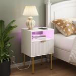 Modern Nightstand with Charging Station and LED Lights