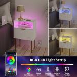 Modern Nightstand with Charging Station and LED Lights