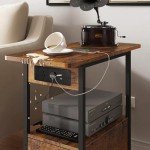 Kisfam Charging End Table with Drawer and USB Ports