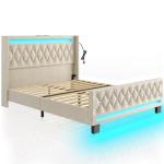 Rolanstar Queen Bed Frame with LED and USB Charging