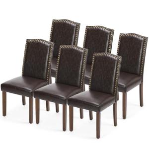 Set of 6 PU Leather Dining Chairs, Brown
