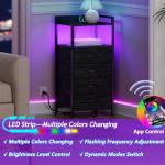 Black Nightstand with Charging Station and Storage