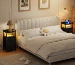 Black Nightstand with Charging Station and Storage