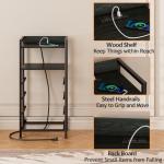 Black Nightstand with Charging Station and Storage